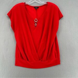 AUW dressy top Red v Neck neck details quality fabric womens small fits large